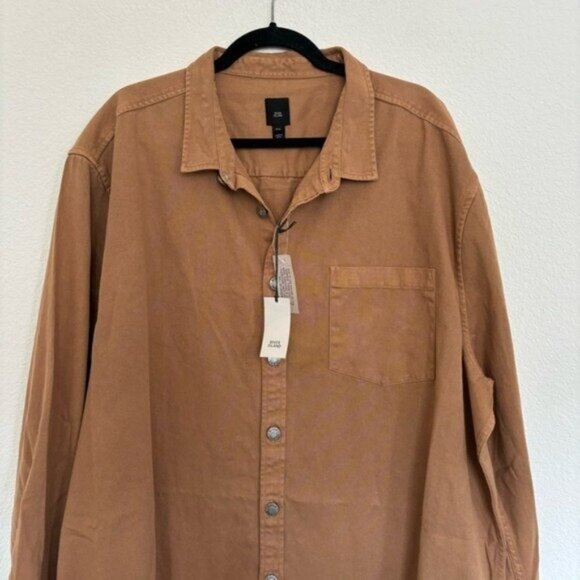 River Island Mens Size 3XL Dyed Twill Shirt in Stone Shacket NWT - Picture 2 of 8